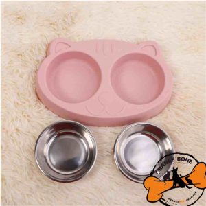 ظرف غذا استیل دو قلو مخصوص سگ و گربه (طرح گربه)