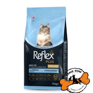 غذا خشک گربه عقیم رفلکس پلاس طعم ماهی سالمون بسته بندی 1/5 کیلویی